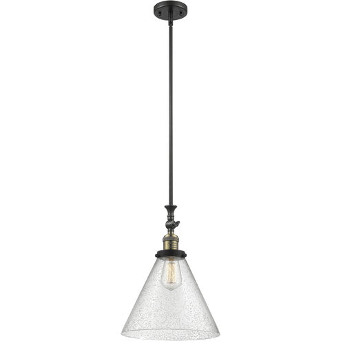 Franklin Restoration Cone 1 Light 12 inch Black Antique Brass Mini Pendant Ceiling Light in Incandescent, Seedy, Franklin Restoration