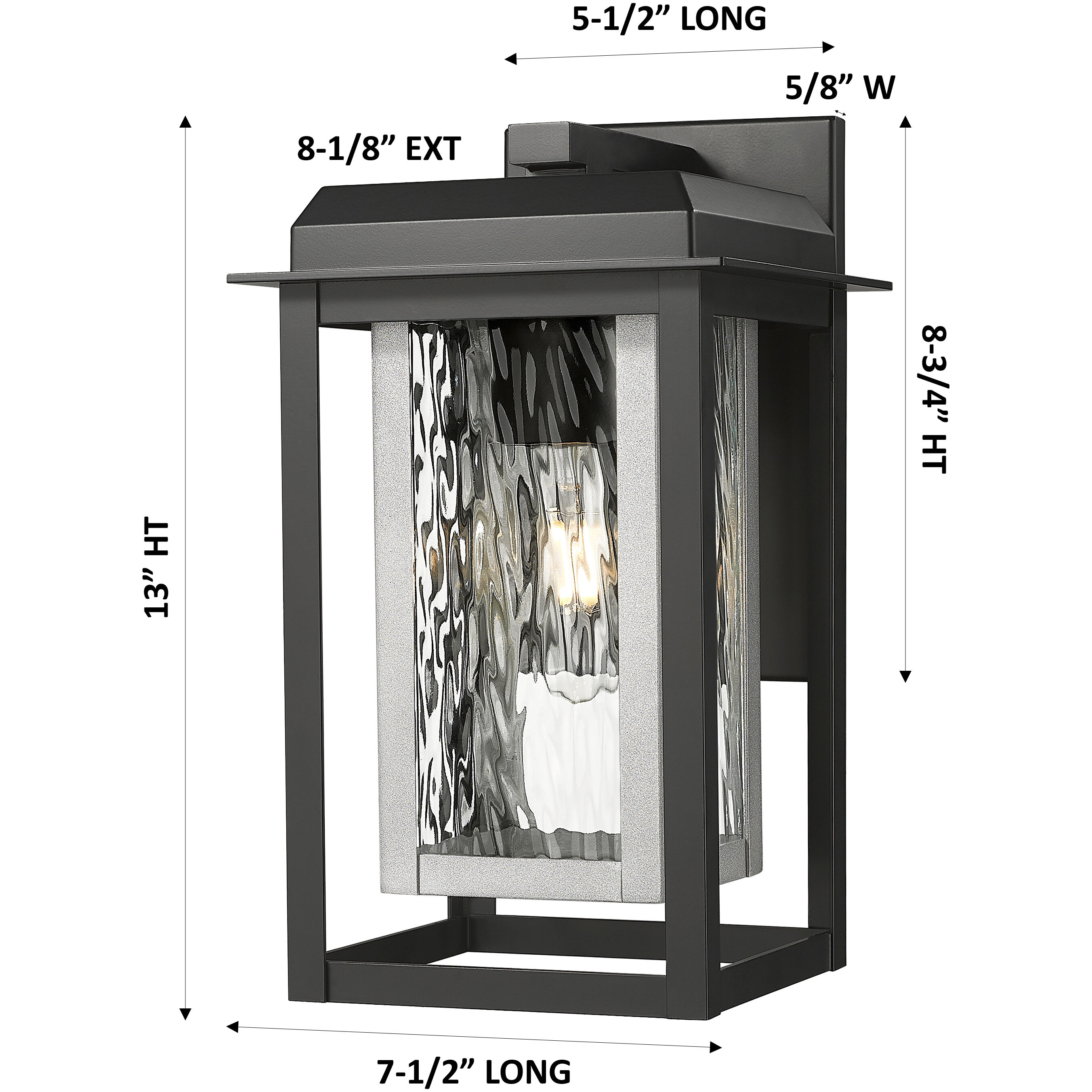 Mansfield 1 Light 13 inch Matte Black with Silver Outdoor Sconce in Waterglass