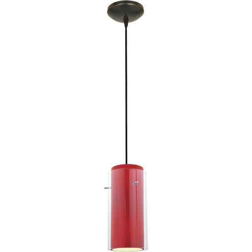 Glassn Glass Cylinder LED 4.5 inch Oil Rubbed Bronze Pendant Ceiling Light in Clear and Red