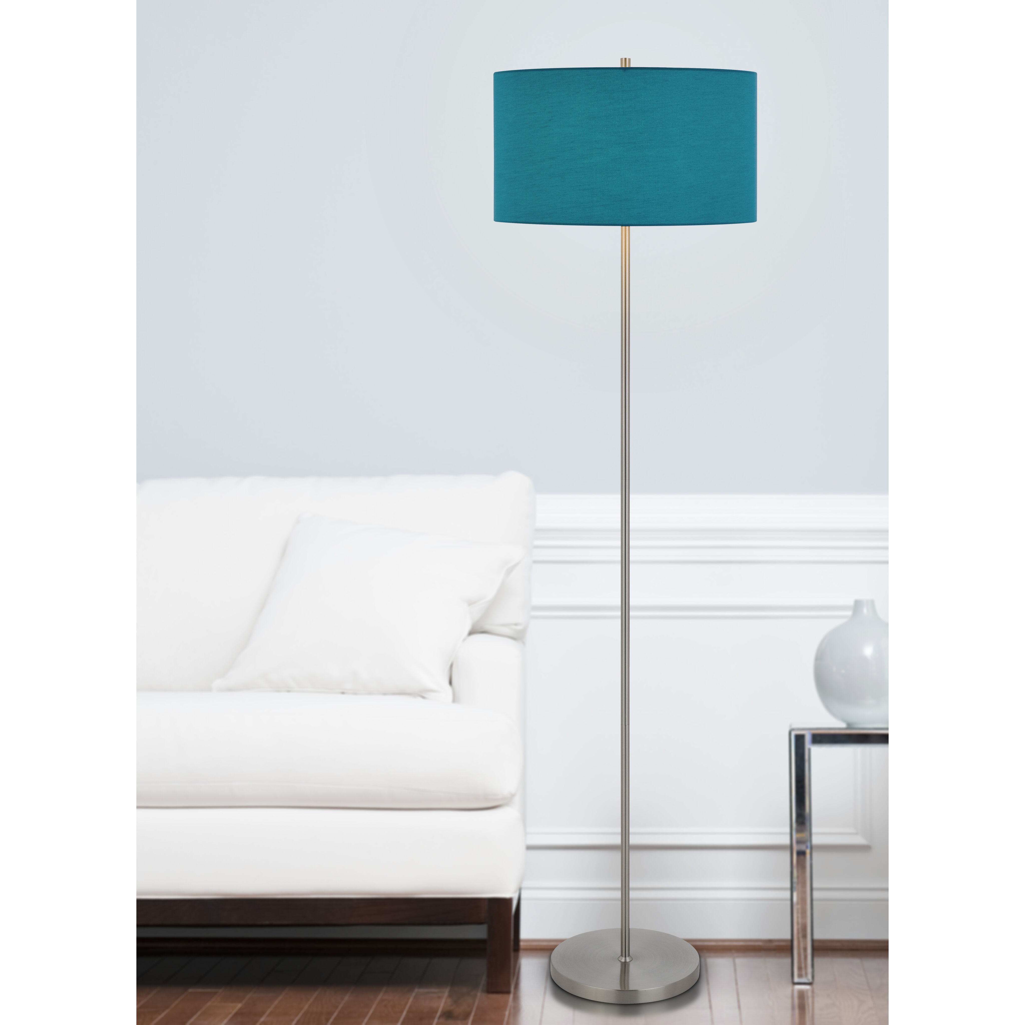 Cromwell 58.75 inch 150.00 watt Brushed Steel Floor Lamp Portable Light in Blue Linen