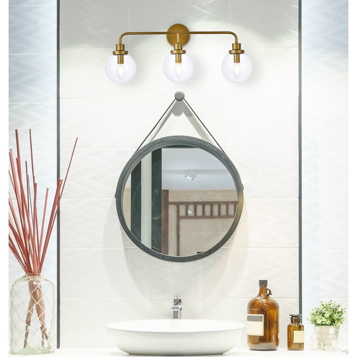 Hanson 3 Light 28 inch Brass Bath Sconce Wall Light