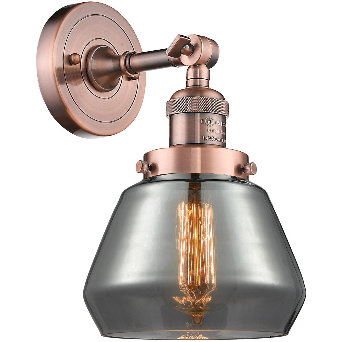Franklin Restoration Fulton 1 Light 7 inch Antique Copper Semi-Flush Mount Ceiling Light in Plated Smoke Glass, Franklin Restoration