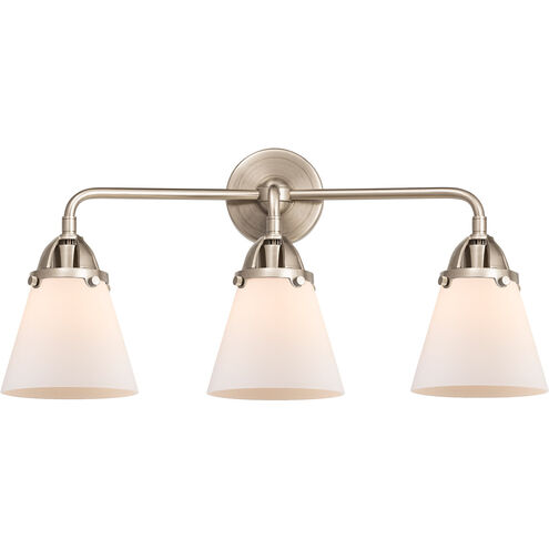 Nouveau 2 Small Cone 3 Light 24 inch Brushed Satin Nickel Bath Vanity Light Wall Light in Matte White Glass