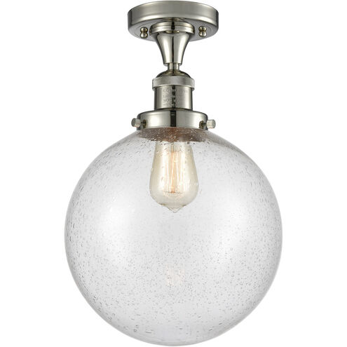 Franklin Restoration X-Large Beacon LED 10 inch Polished Nickel Semi-Flush Mount Ceiling Light in Seedy Glass, Franklin Restoration