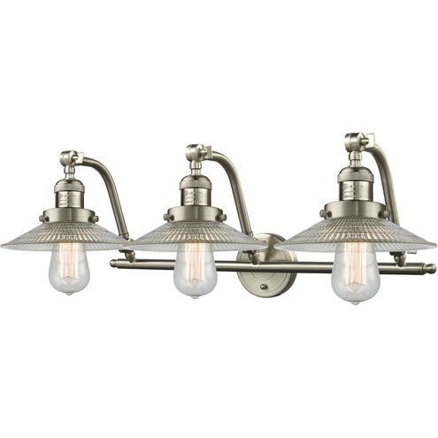 Franklin Restoration Halophane LED 28 inch Brushed Satin Nickel Bath Vanity Light Wall Light in Clear Halophane Glass, Franklin Restoration