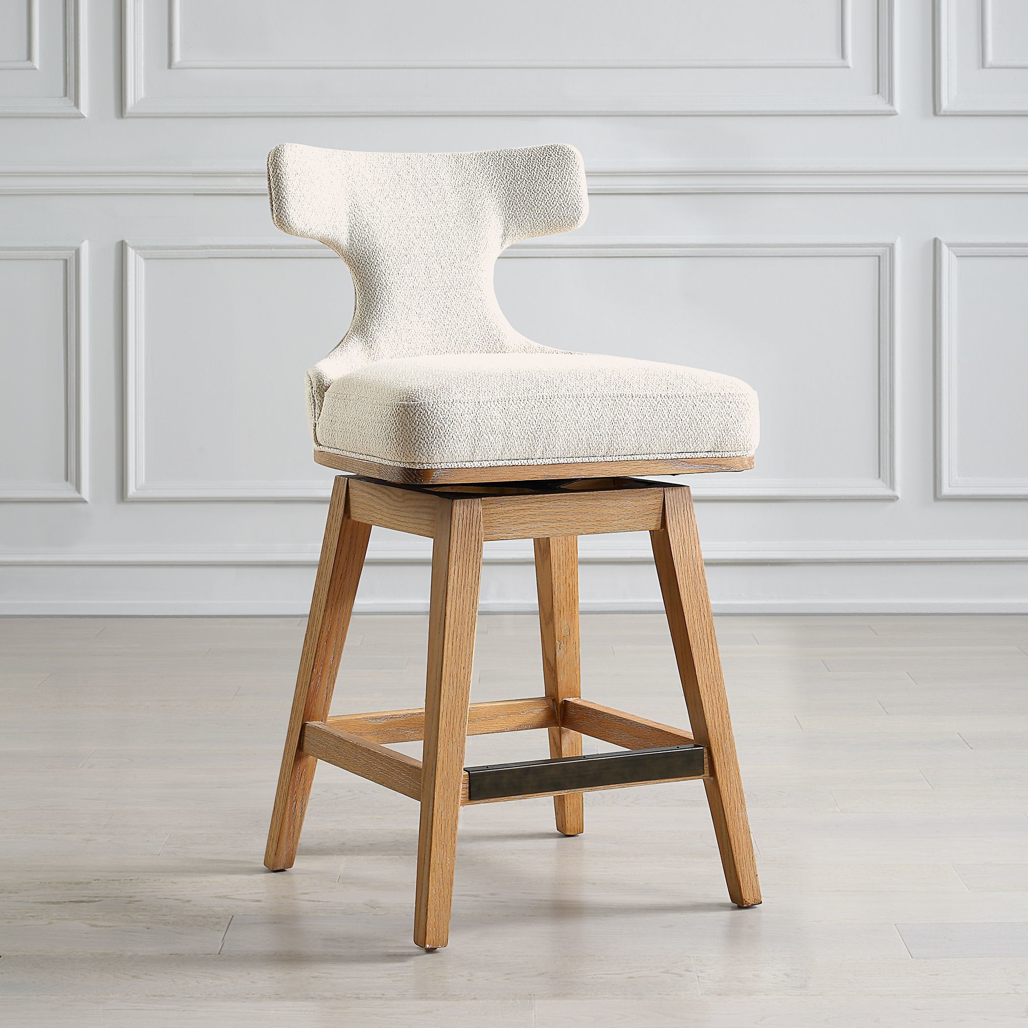 Klismos 38.25 inch Textured Off-white Fabric and Natural Oak Counter Stool