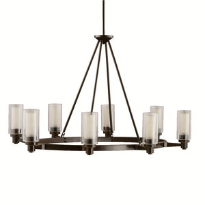 Circolo 8 Light 25 inch Olde Bronze Chandelier 1 Tier Medium Ceiling Light in Clear Outer Cylinder With Umber Etched Inner, 1 Tier Medium