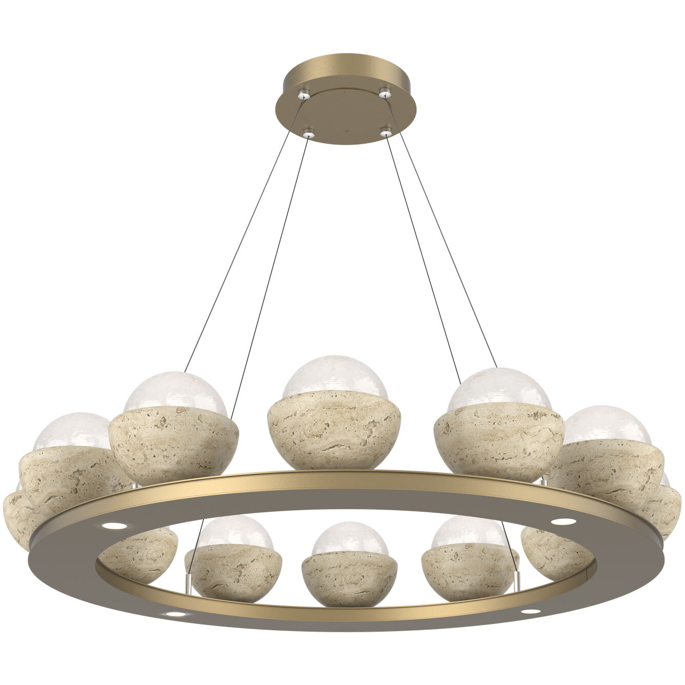 Cabochon LED 36.7 inch Gilded Brass with Travertine Stone Chandelier Ceiling Light in 3000K LED, Opal White