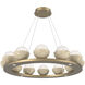 Cabochon LED 36.7 inch Gilded Brass with Travertine Stone Chandelier Ceiling Light in 3000K LED, Opal White