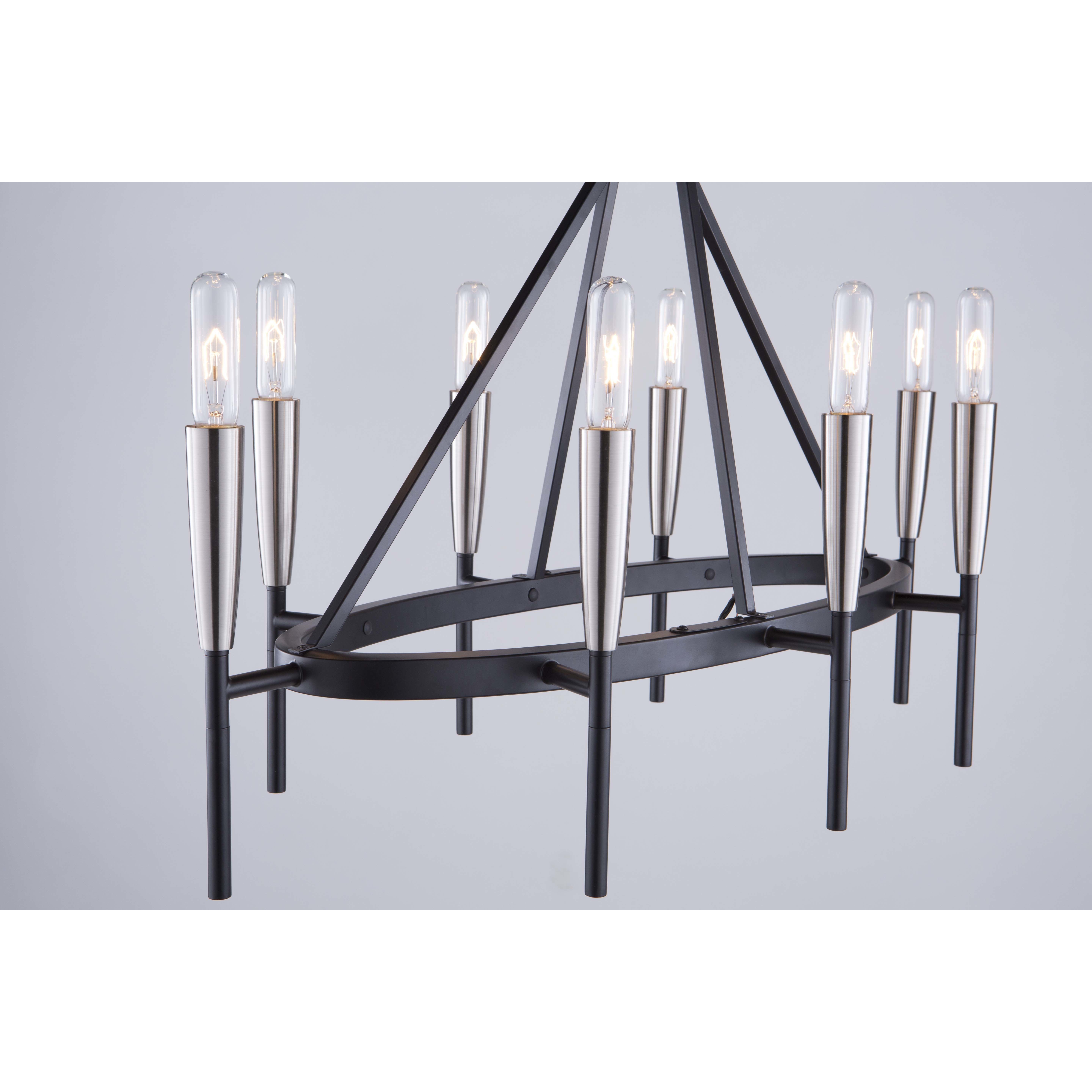 Flute 8 Light 18 inch Matte Black and Satin Nickel Up Chandelier Ceiling Light