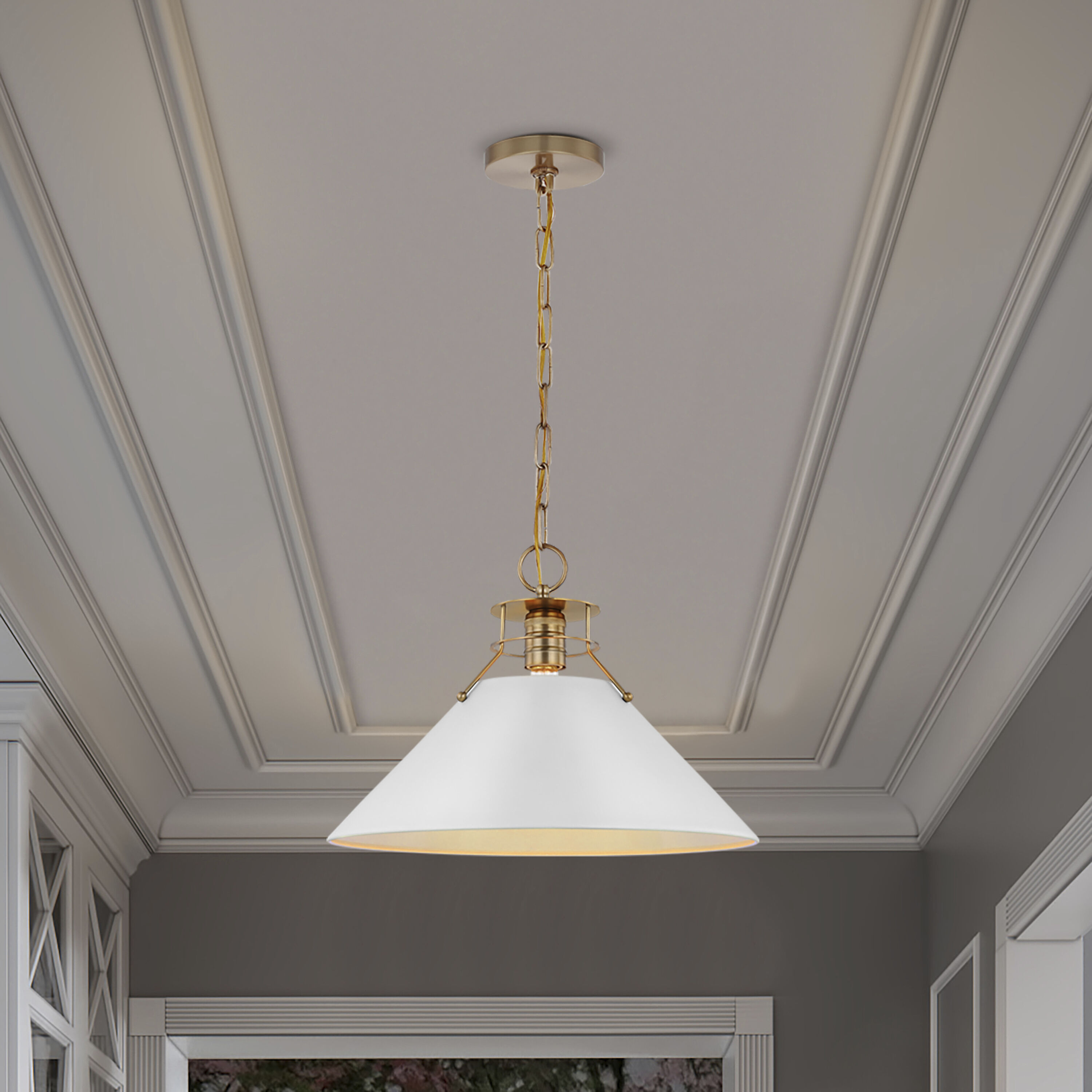 Outpost 1 Light 17 inch Matte White/Burnished Brass Pendant Ceiling Light