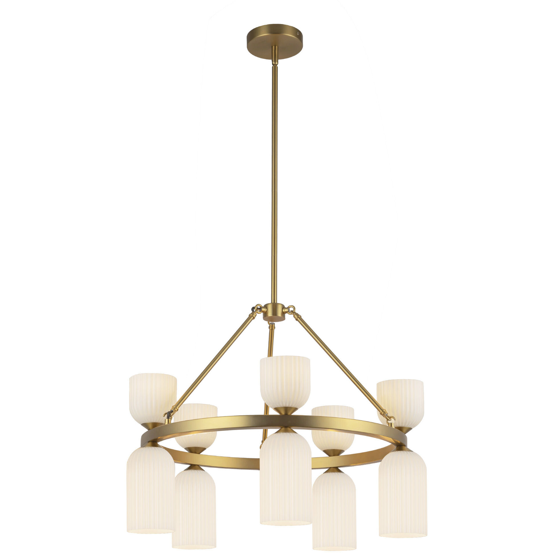 Alora Mood Nelly 10 Light 25.88 inch Brushed Gold/Glossy Ribbed Opal Glass Chandelier Ceiling Light in Glossy Opal Ribbed Glass Shade