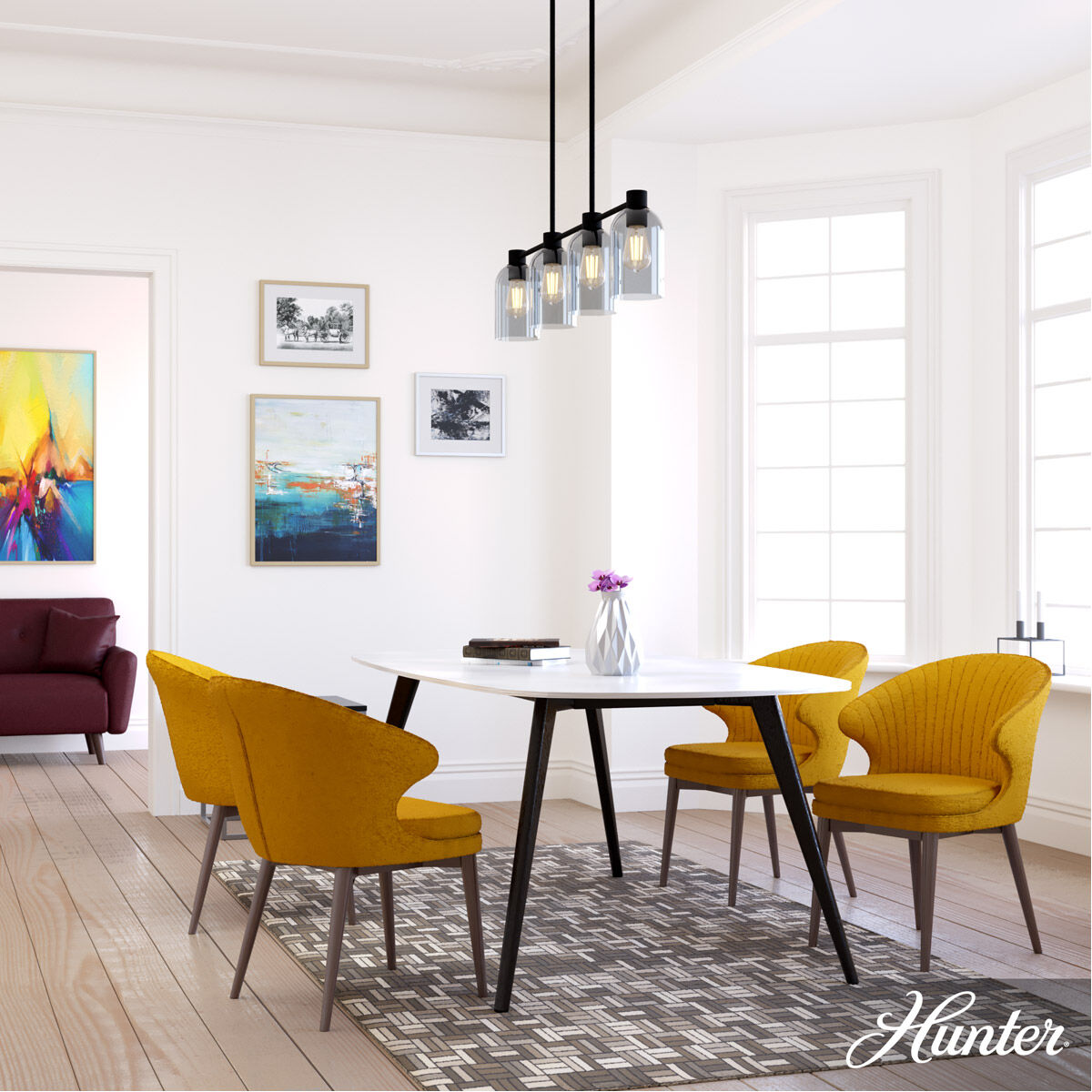 Lochemeade 4 Light 38 inch Natural Iron Linear Chandelier Ceiling Light