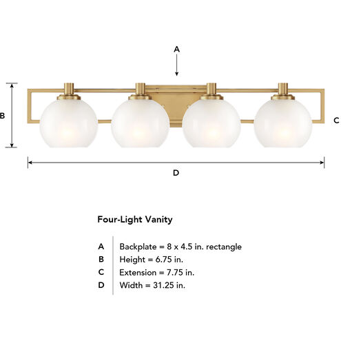 Cowen 4 Light 31 inch Brushed Gold Vanity Light Wall Light
