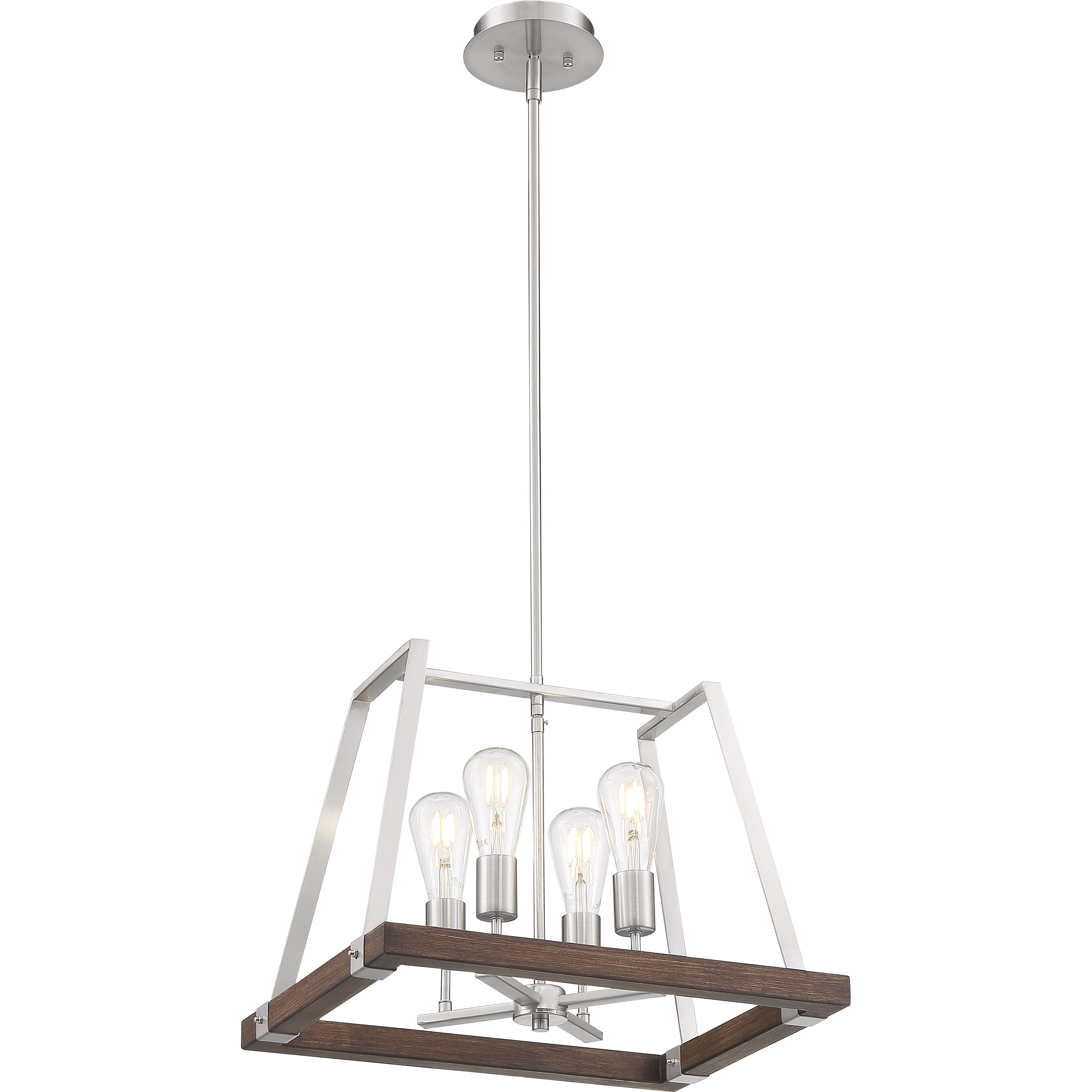 Outrigger 4 Light 14.25 inch Brushed Nickel and Nutmeg Wood Pendant Ceiling Light