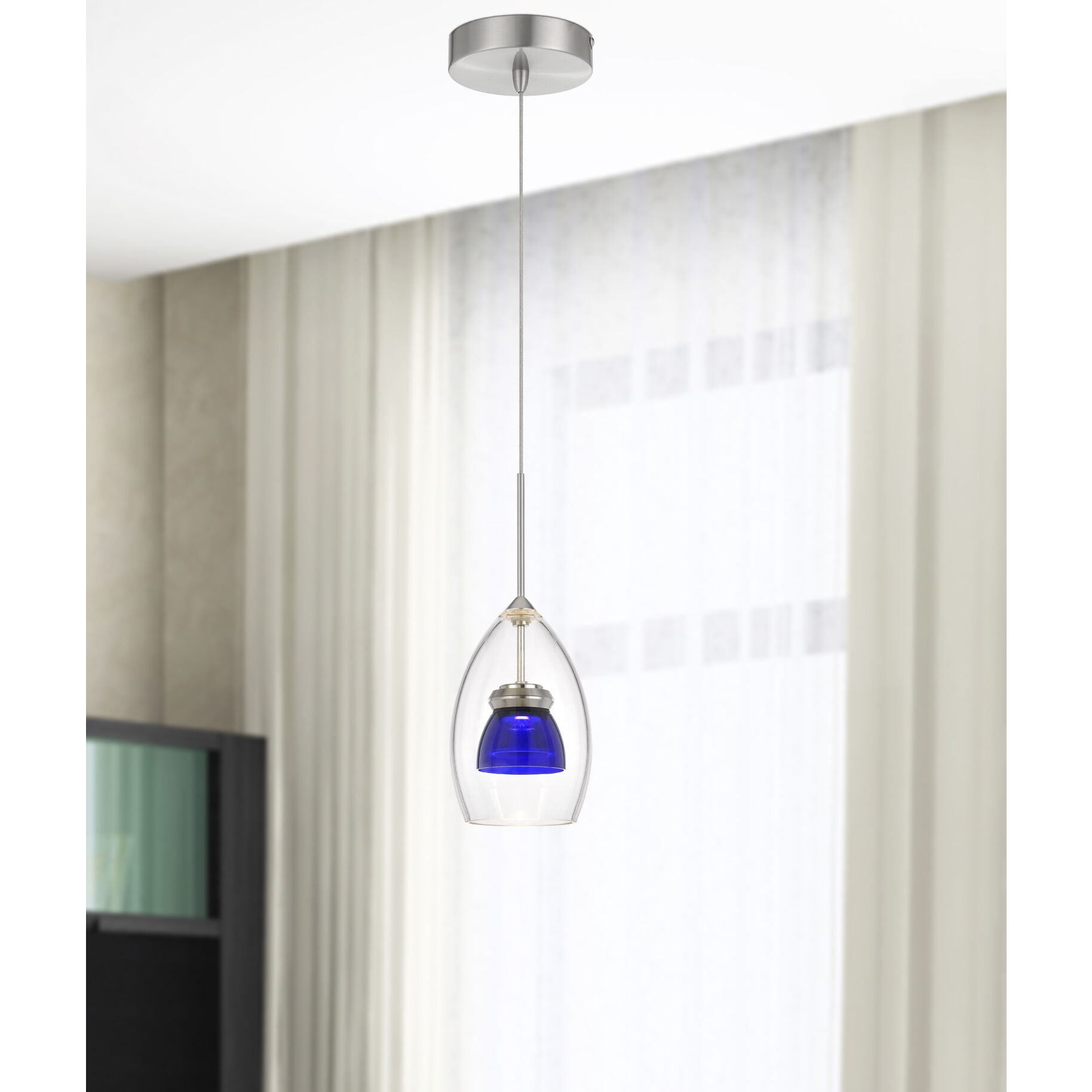 Double Glass LED 4 inch Clear Blue Mini Pendant Ceiling Light