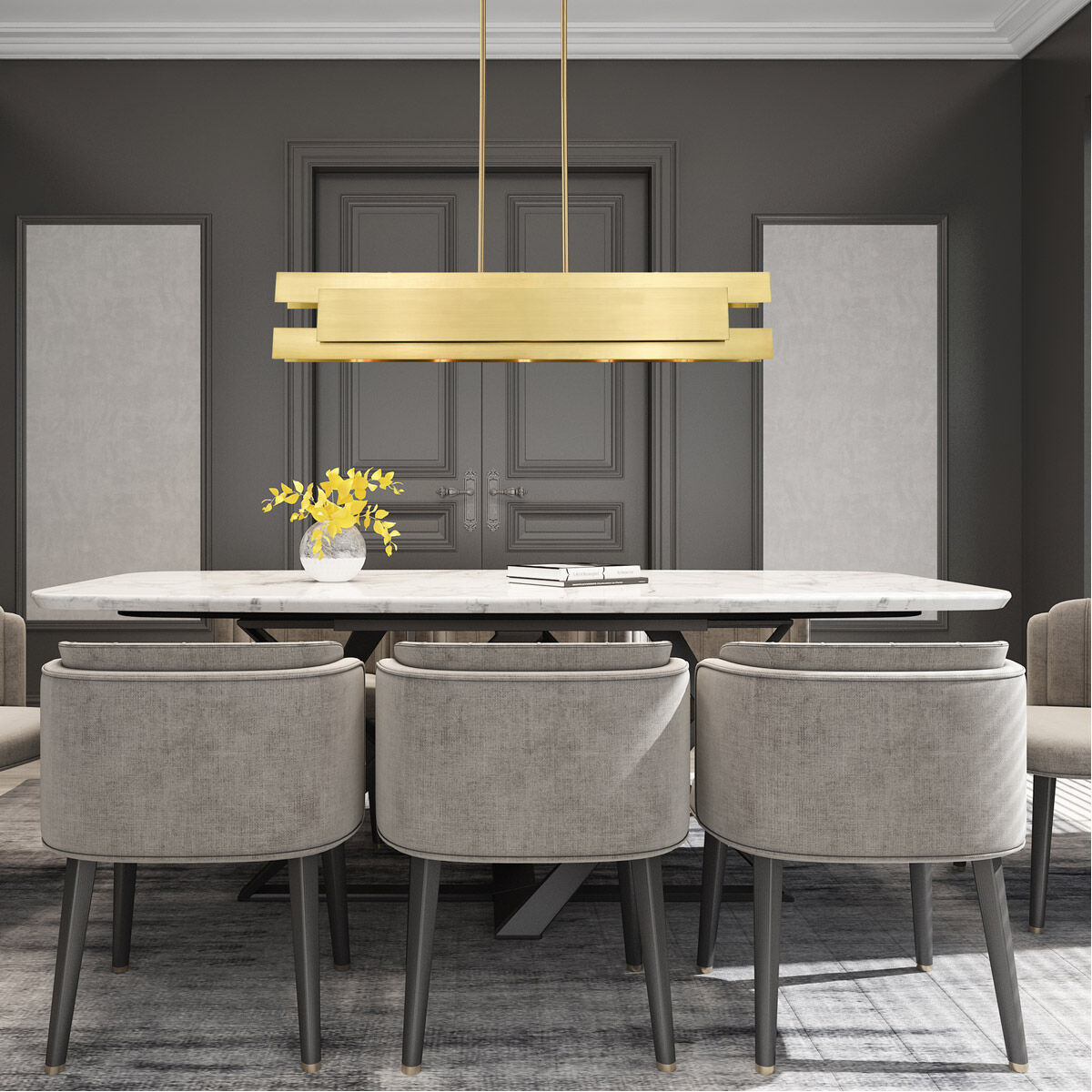 Varick 5 Light 46 inch Satin Brass Linear Chandelier Ceiling Light