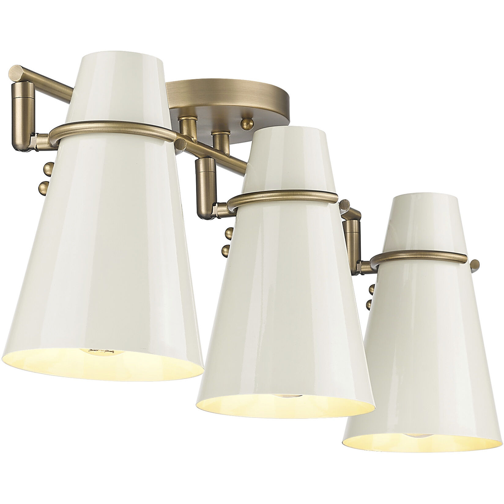 Reeva 3 Light 29.13 inch Modern Brass Semi-Flush Mount Ceiling Light in Glossy Ecru