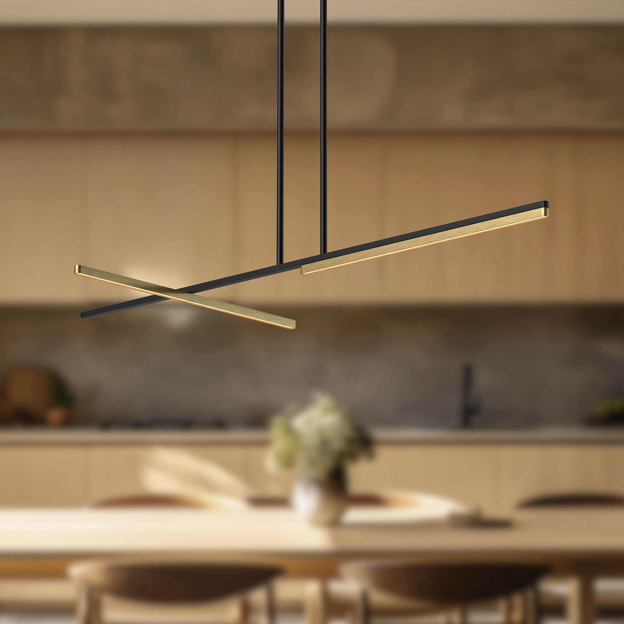 Shift LED 48.13 inch Black and Brushed Gold Linear Pendant Ceiling Light