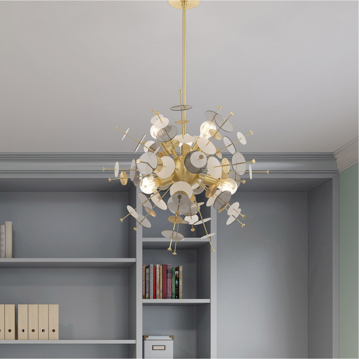 Circulo 6 Light 24 inch Satin Brass Pendant Chandelier Ceiling Light