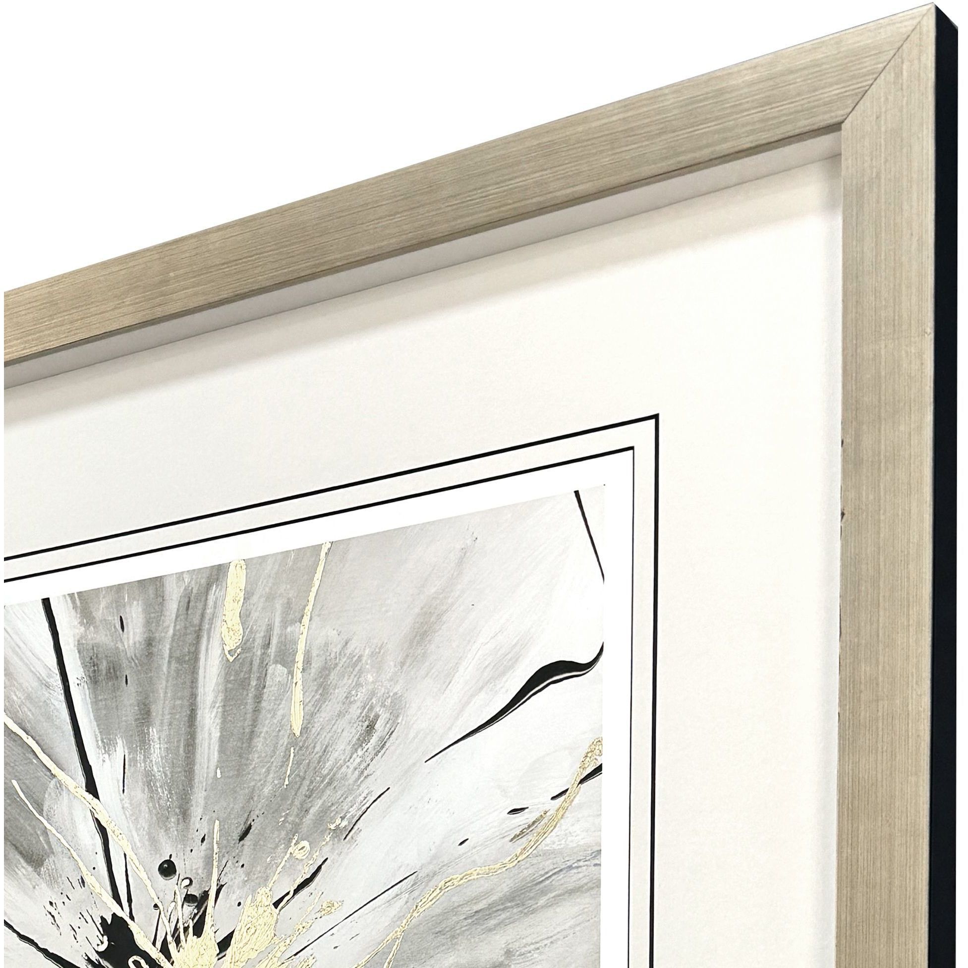 Gilded Petal Expansion Gray and Black and Metallic and Neutral Framed Art