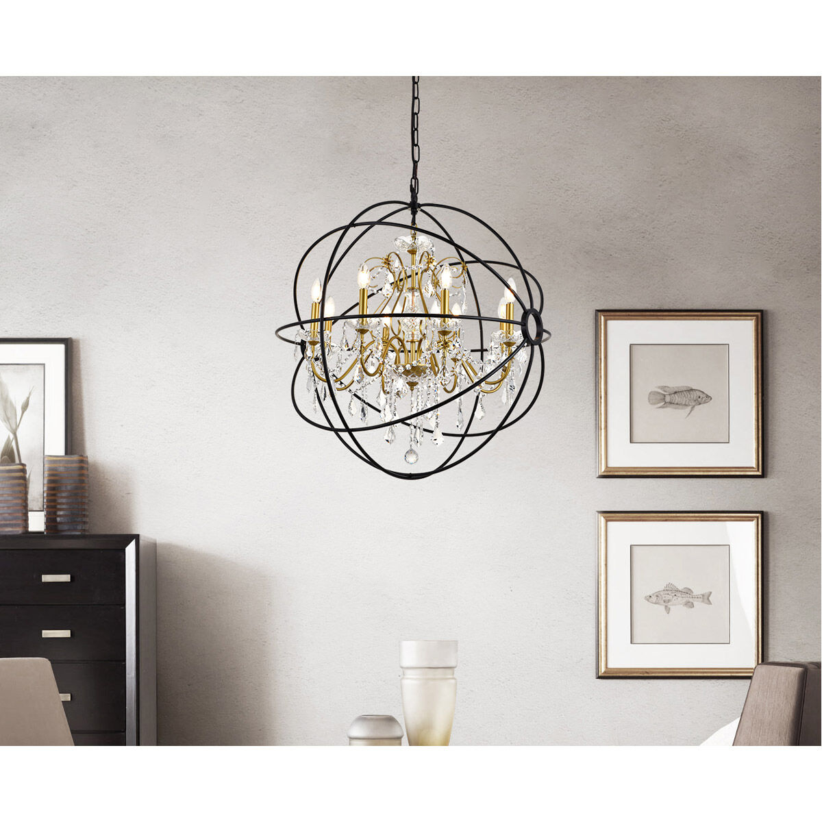 Cordelia 8 Light 32 inch Black and Gold Pendant Ceiling Light