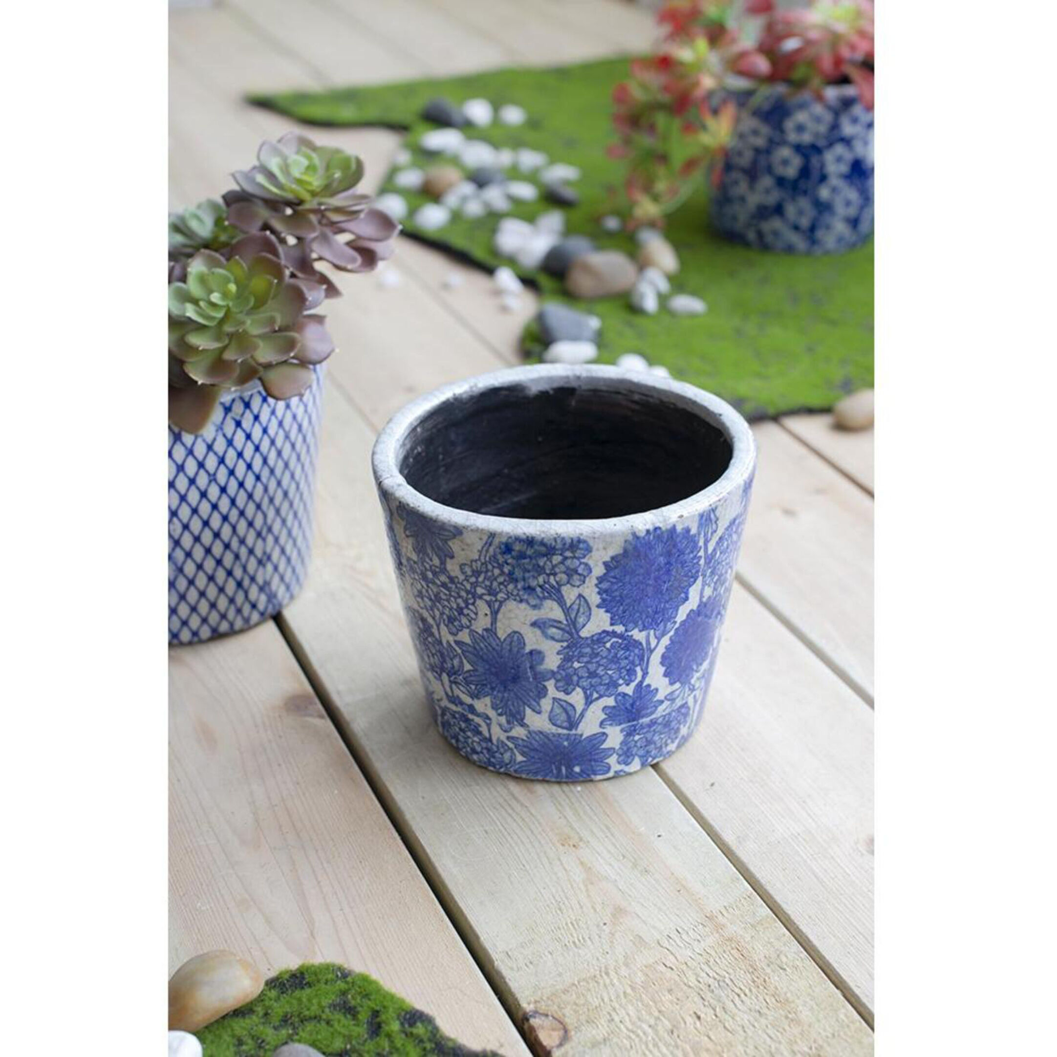 Terracotta Blue and White Outdoor Planter, Set of 4