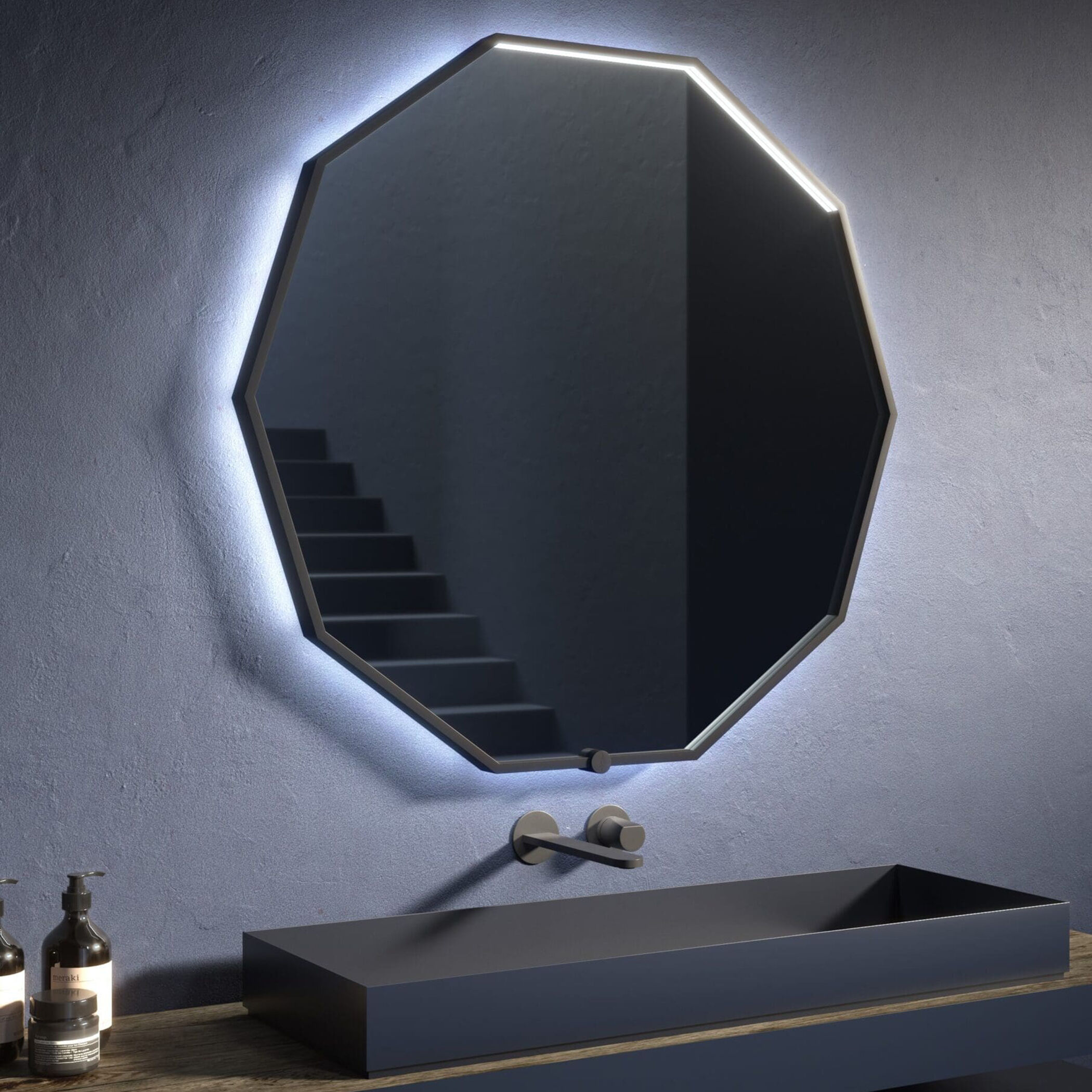 Deca 36 X 36 inch Black LED Lighted Mirror, Vanita by Oxygen