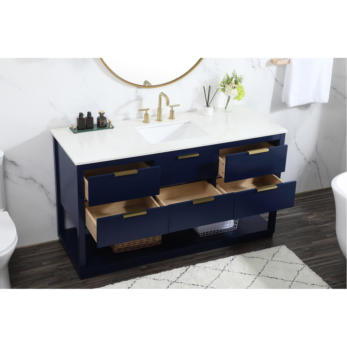 Larkin 60 X 22 X 34 inch Blue Vanity Sink Set in 1