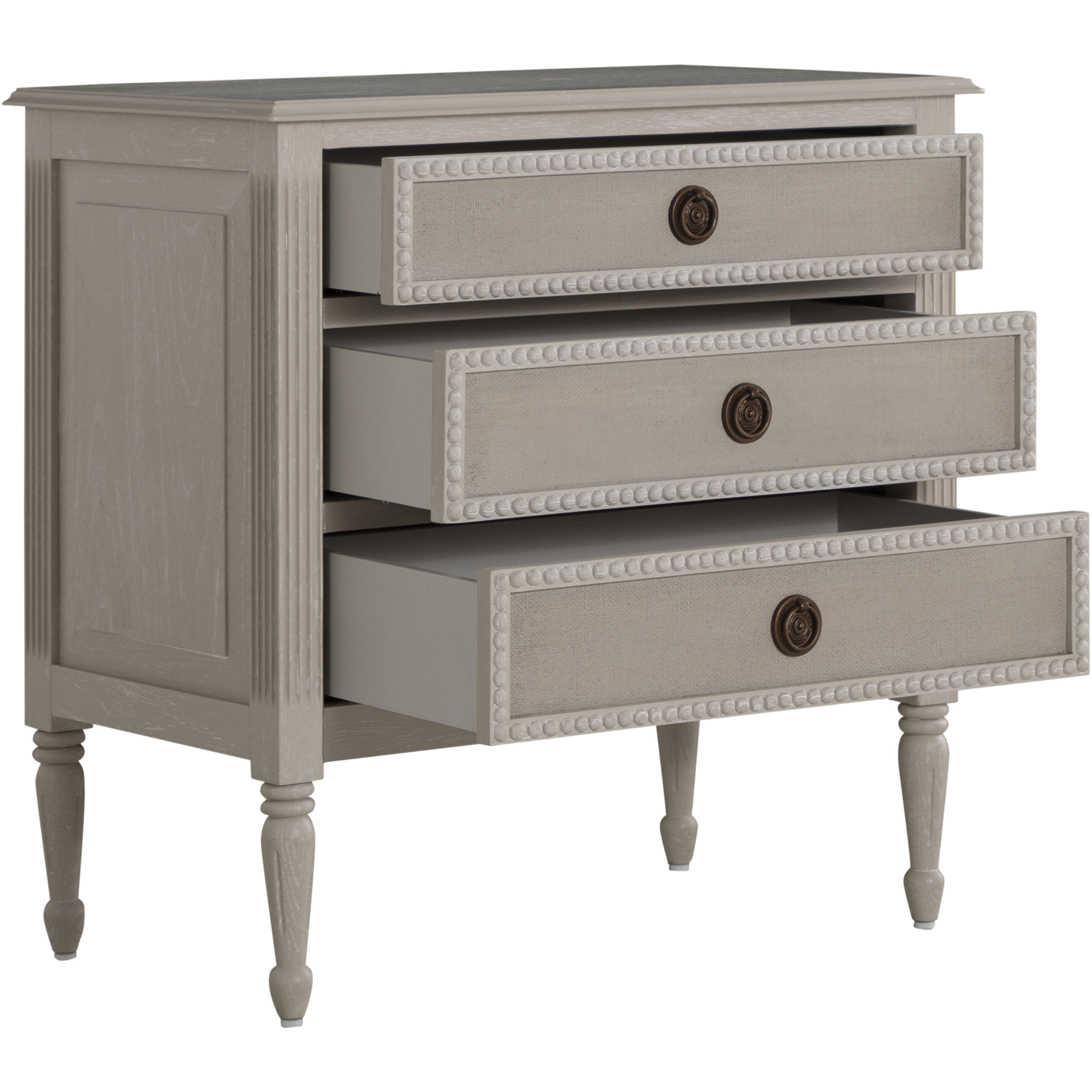 Caroline 30.5 X 30 inch Cerused White and Painted Burlap with Antique Bronze Nightstand