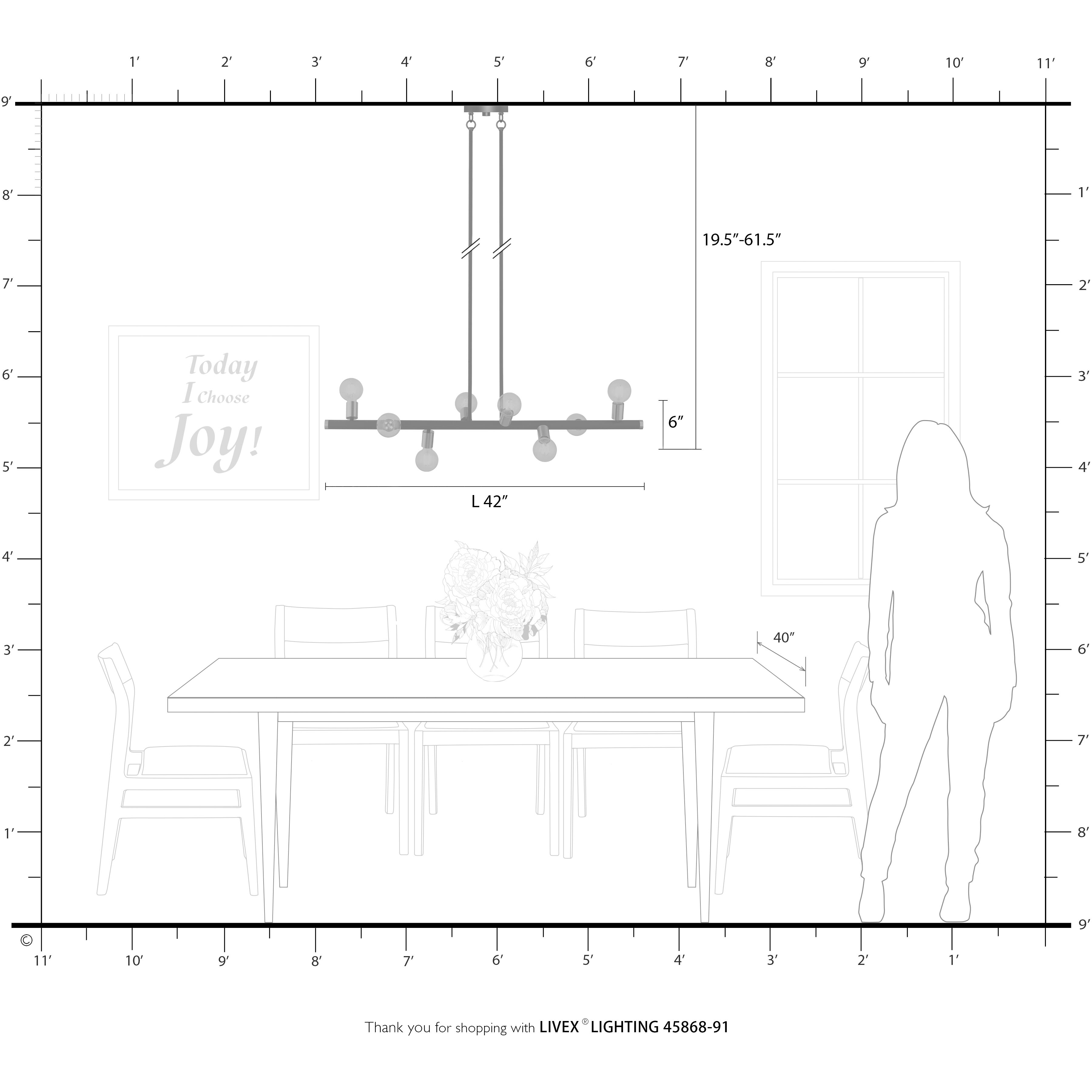 Bannister 8 Light 42 inch Brushed Nickel Linear Chandelier Ceiling Light, Large