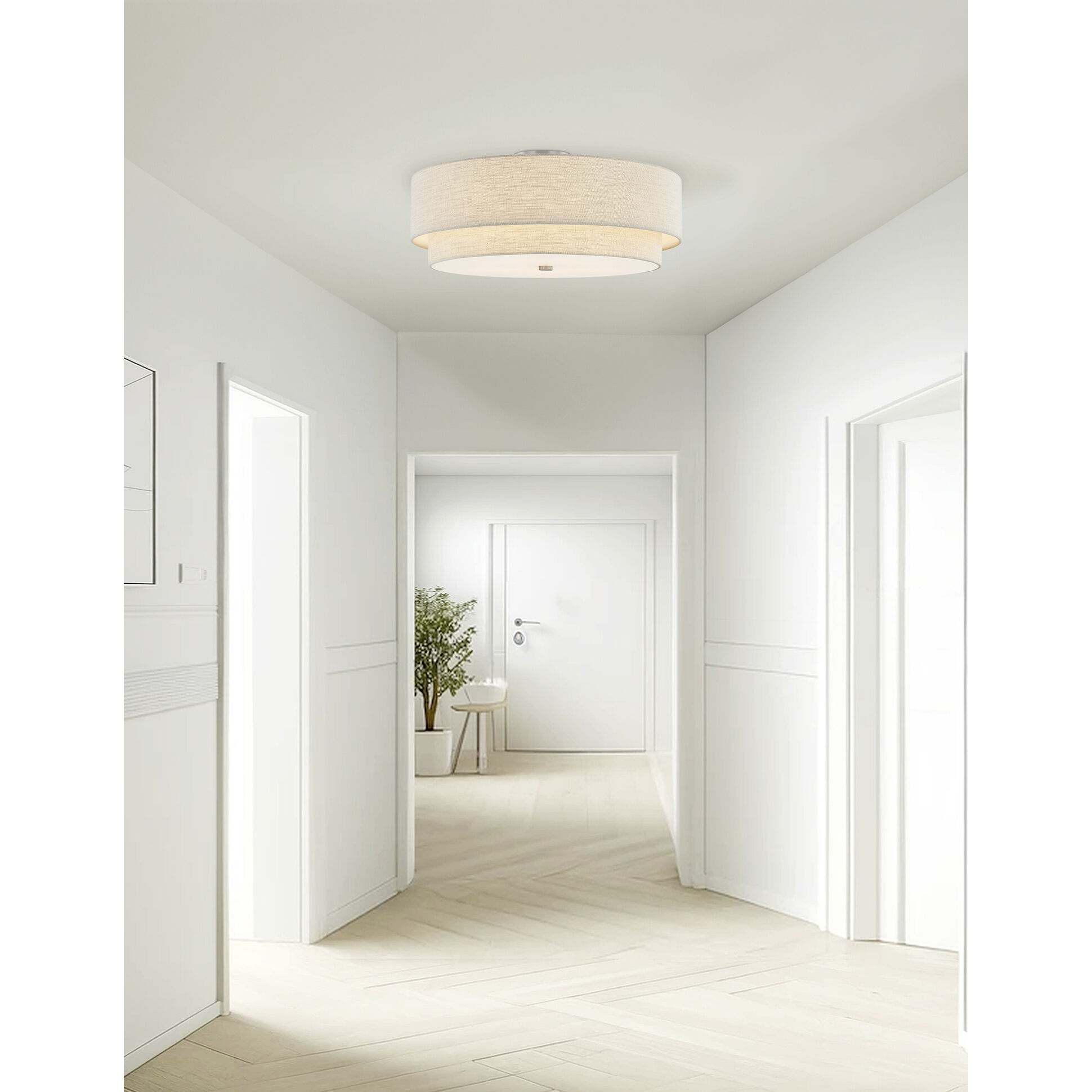 Textile Collection 5 Light 22 inch Brushed Nickel Semi Flush Ceiling Light in Cream (CandleAria), Classic Family