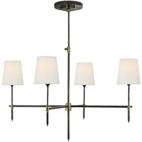 Thomas O'Brien Bryant 4 Light 36 inch Bronze and Hand-Rubbed Antique Brass Chandelier Ceiling Light in Linen, Large