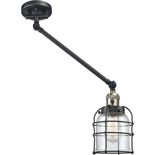 Small Bell Cage 21 inch 60.00 watt Black Antique Brass Swing Arm Wall Light, Franklin Restoration