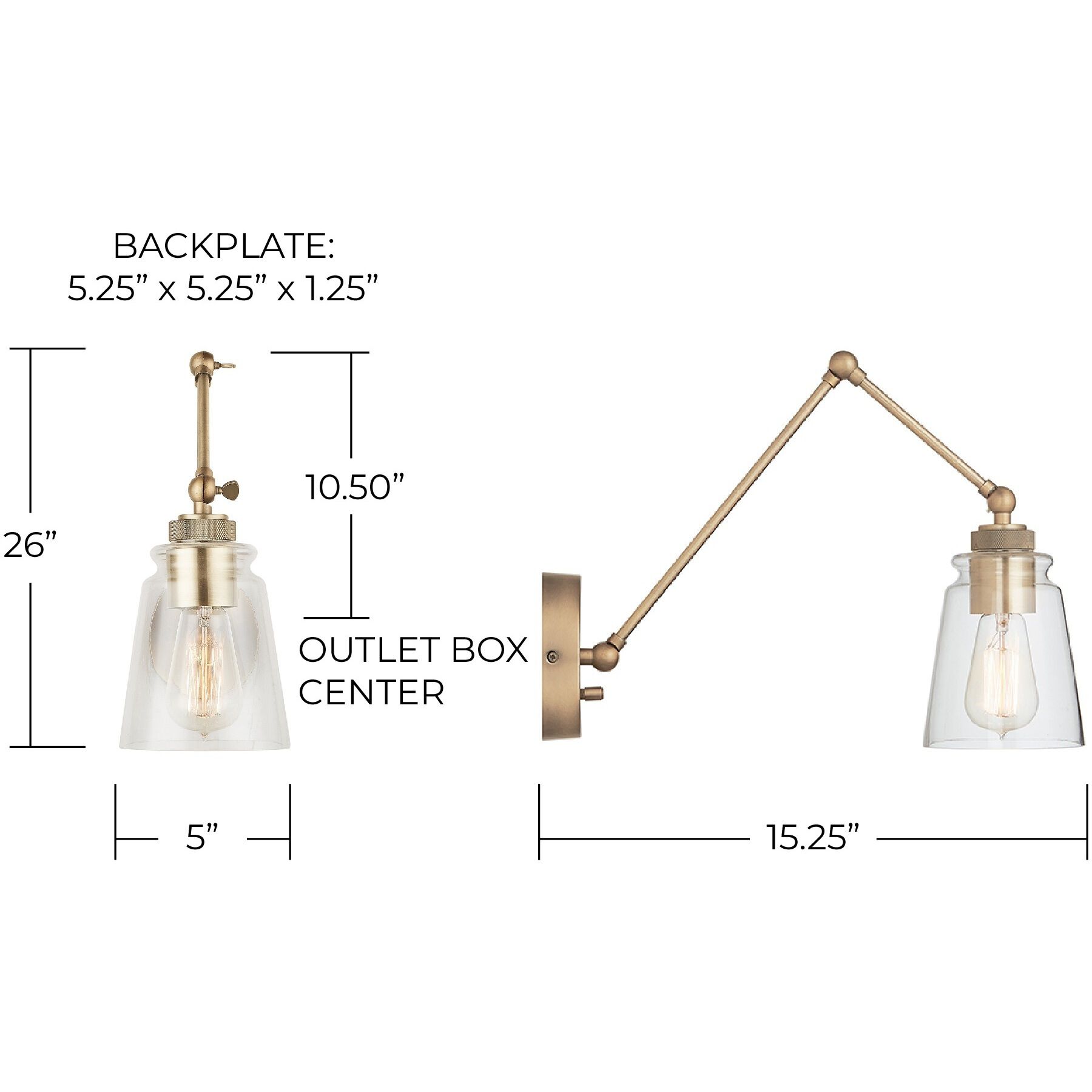 Profile 15.25 inch 100 watt Aged Brass Adjustable Swing Arm Sconce Wall Light