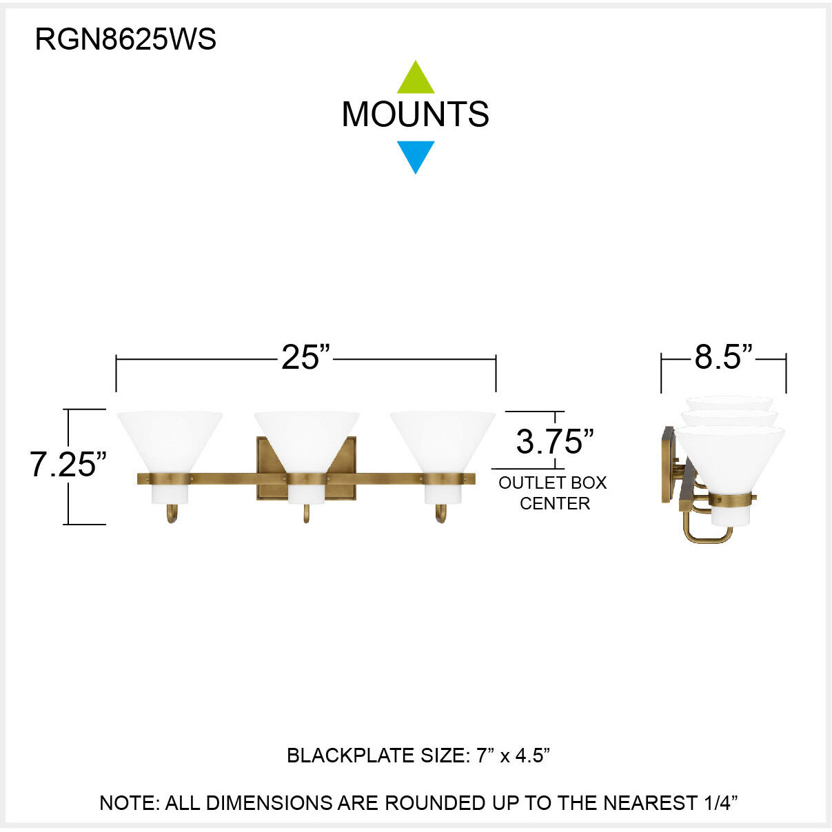 Regency 3 Light 25 inch Weathered Brass Bath Light Wall Light 