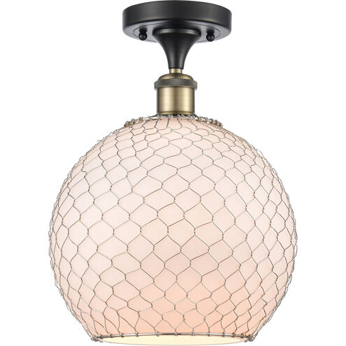 Ballston Large Farmhouse Chicken Wire LED 10 inch Black Antique Brass Semi-Flush Mount Ceiling Light, Ballston