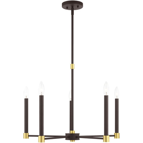 Karlstad 5 Light 24 inch Bronze with Satin Brass Accents Chandelier Ceiling Light