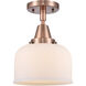 Franklin Restoration Large Bell LED 8 inch Antique Copper Flush Mount Ceiling Light in Matte White Glass