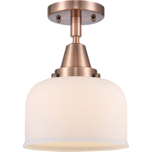 Franklin Restoration Large Bell LED 8 inch Antique Copper Flush Mount Ceiling Light in Matte White Glass