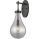 Downtown Urban Owego Armed Sconce Wall Light in Matte Black, Light Smoke Glass