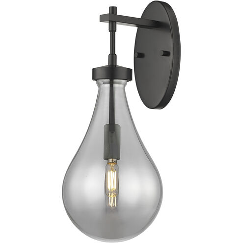 Downtown Urban Owego Armed Sconce Wall Light in Matte Black, Light Smoke Glass