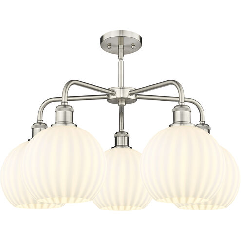 Ballston White Venetian 5 Light 26 inch Satin Nickel Stem Hung Chandelier Ceiling Light