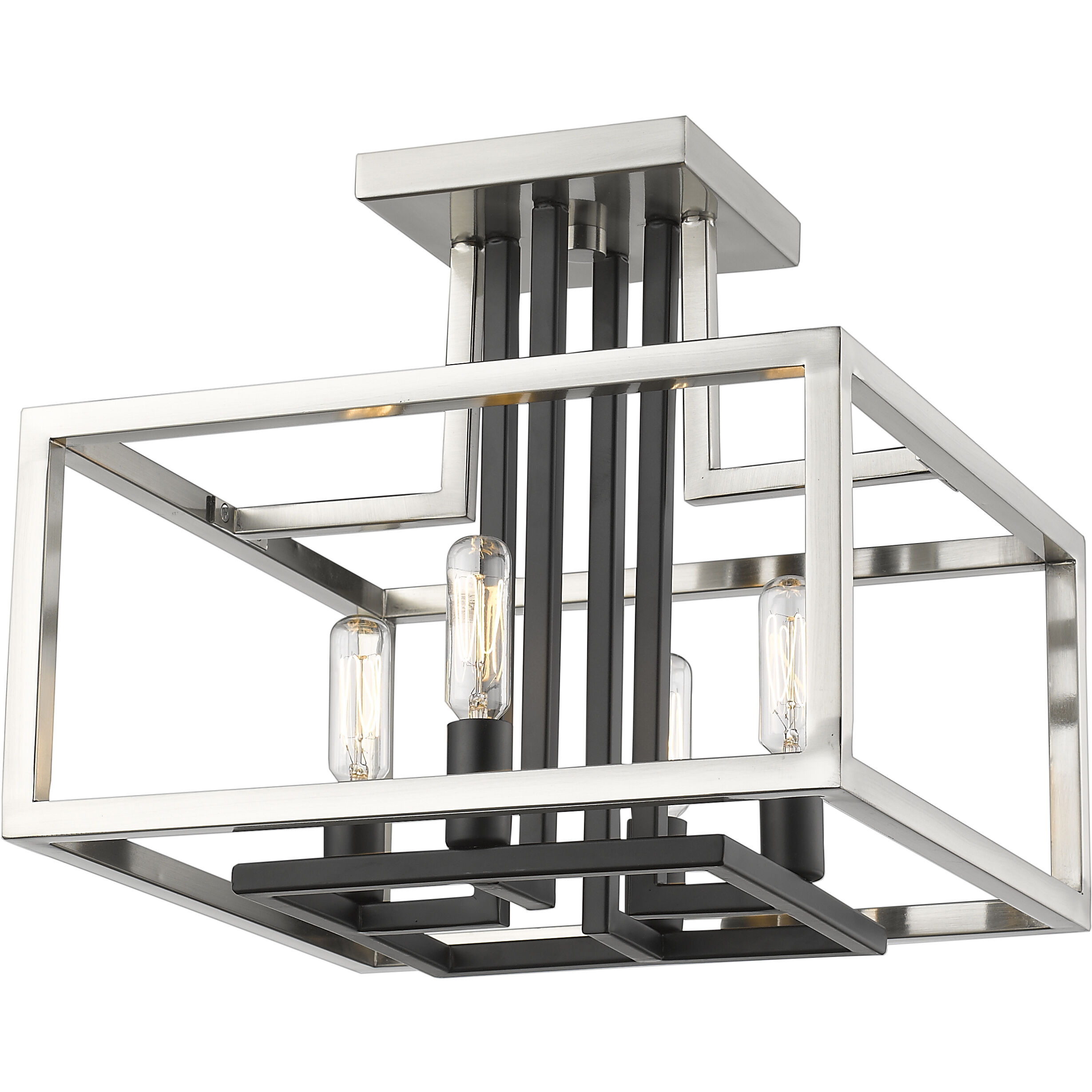 Quadra 4 Light 12 inch Brushed Nickel and Black Semi Flush Mount Ceiling Light in 5.61