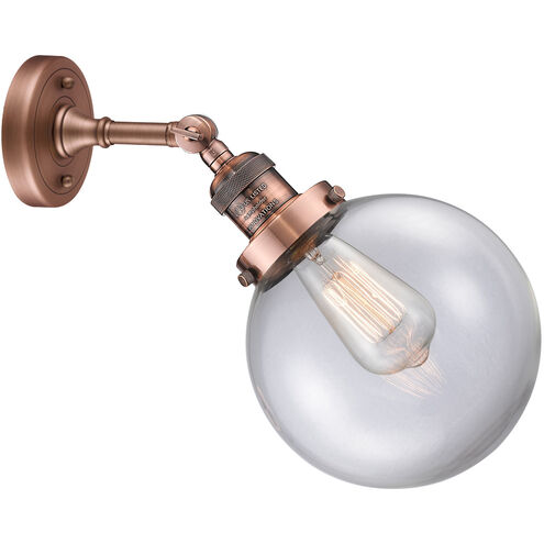 Franklin Restoration Large Beacon 1 Light 8 inch Antique Copper Sconce Wall Light in Clear Glass, Franklin Restoration