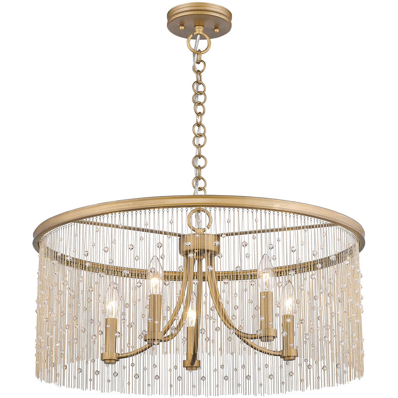 Marilyn 5 Light 25 inch Peruvian Gold Chandelier Ceiling Light in Crystal Strands