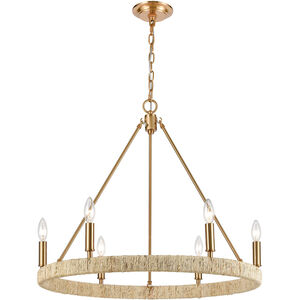 Laucala 6 Light 27 inch Satin Brass with Natural Abaca Chandelier Ceiling Light