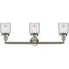 Franklin Restoration Small Bell 3 Light 30 inch Brushed Satin Nickel Bath Vanity Light Wall Light in Clear Glass, Franklin Restoration