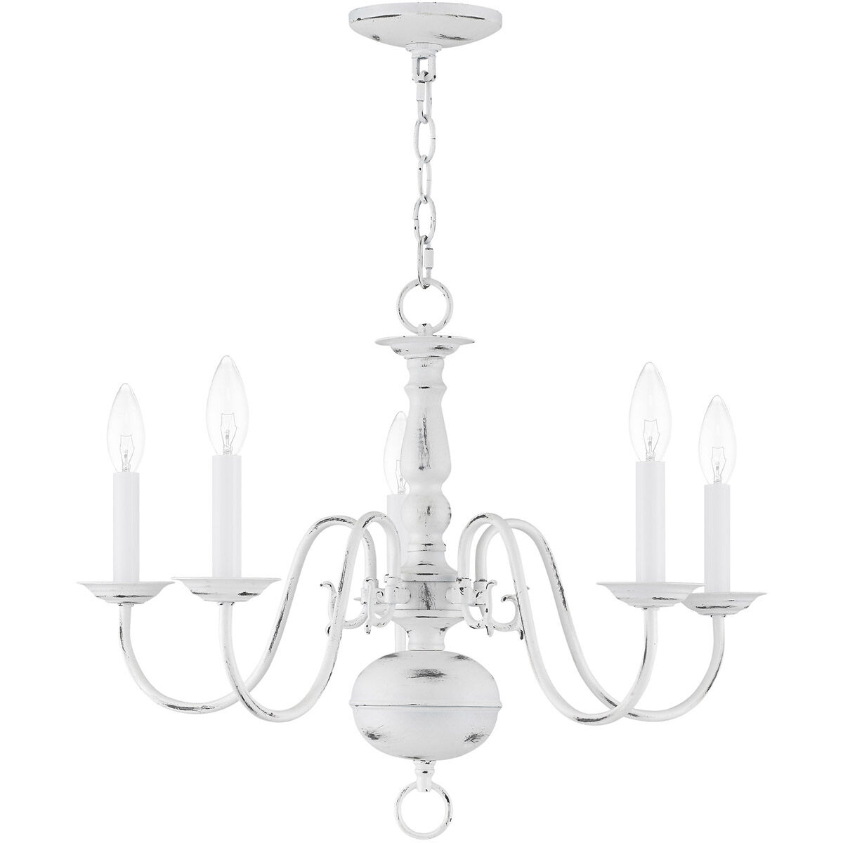 Williamsburgh 5 Light 24 inch Antique White Chandelier Ceiling Light