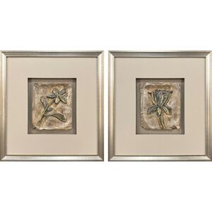 Heirloom Blooms Brown and Blue and Metallic and Neutral Framed Art